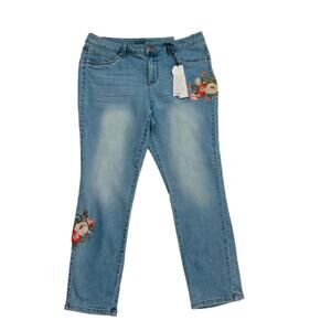 Workshop Jeans Ankle Republic Light Wash Floral Embroidered High Rise Size 10